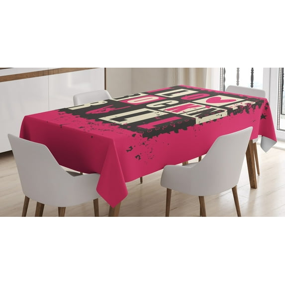 Ambesonne Retro Tablecloth Rectangular Table Cover, Vintage Letters Grungy, 60"x84", Pink Charcoal Grey Beige