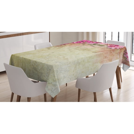 Ambesonne Retro Tablecloth Rectangular Table Cover, Vintage Oleander Flowers, 60"x90", Pink Green Pale Yellow