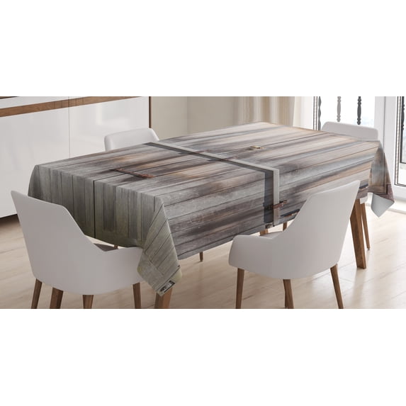 Ambesonne Retro Tablecloth Rectangular Table Cover, Wooden Oak Country Door Retro, 60"x84", Brown