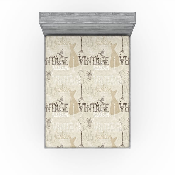 Ambesonne Retro Themed Fitted Sheet, Vintage Victorian Vibe, King Size, Dark Mustard Eggshell