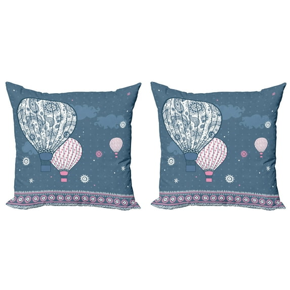 Ambesonne Retro Throw Pillow Cover 2 Pack, Air Balloons Polka Dots, 20", Slate Blue Pale Pink
