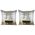 thumbnail image 1 of Ambesonne Retro Throw Pillow Cover 2 Pack, Bathtub in Modern Room, 16", White Black Pale Brown, 1 of 5