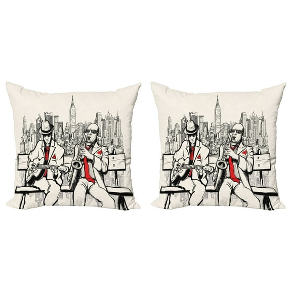 Ambesonne Retro Throw Pillow Cover 2 Pack, Beats in New York Night, 18", Red Black Ecru