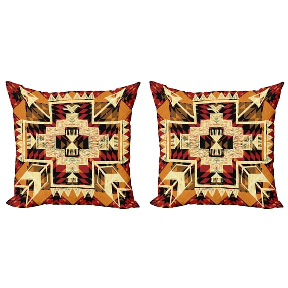 Ambesonne Retro Throw Pillow Cover 2 Pack, Boho Plant, 18", Orange Yellow Red