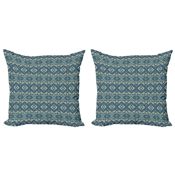 Ambesonne Retro Throw Pillow Cover 2 Pack, Chevron Effects, 20", Earth Yellow Petrol Blue