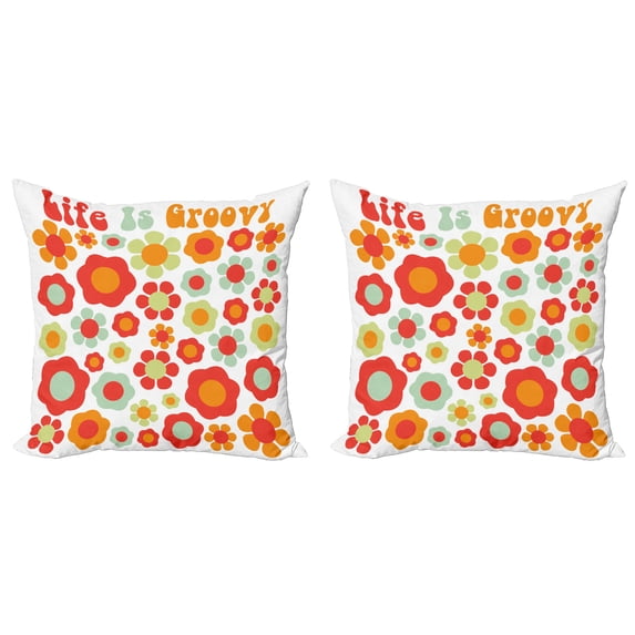 Ambesonne Retro Throw Pillow Cover 2 Pack, Colored Art Dated Style, 18", Mint Green Orange Red