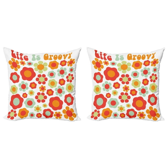 Ambesonne Retro Throw Pillow Cover 2 Pack, Colored Art Dated Style, 24", Mint Green Orange Red