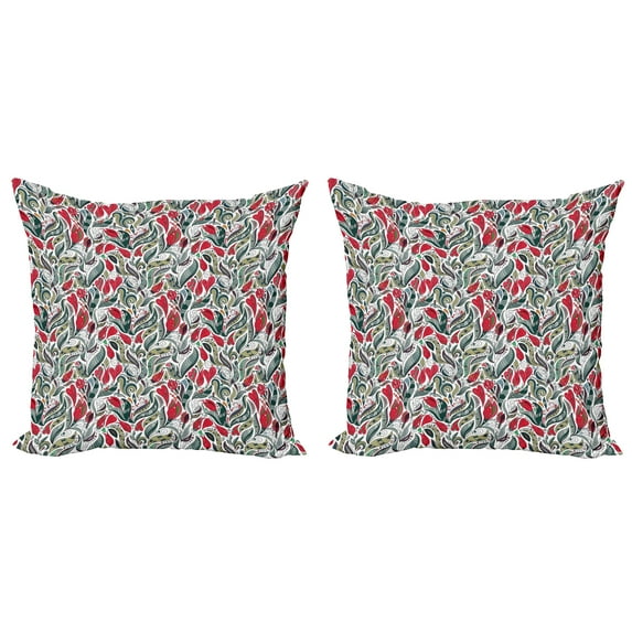 Ambesonne Retro Throw Pillow Cover 2 Pack, Colored Boho Flowers Leaf, 20", Grey and Hot Pink