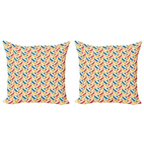 Ambesonne Retro Throw Pillow Cover 2 Pack, Diagonally Striped Squares, 20", Marigold Scarlet