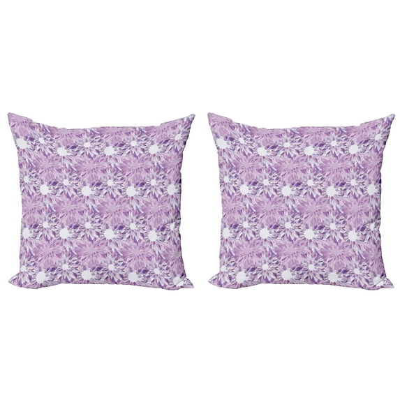 Ambesonne Retro Throw Pillow Cover 2 Pack, Digital Floral Design, 20", Lilac and Lavender