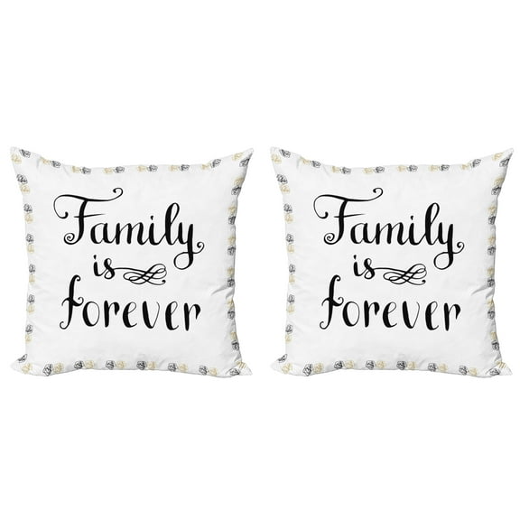 Ambesonne Retro Throw Pillow Cover 2 Pack, Family Words Ink Sketch, 20", Black Brown White