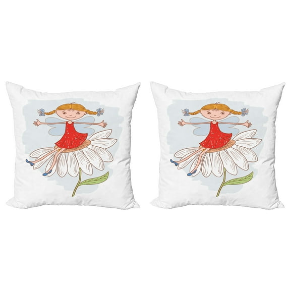 Ambesonne Retro Throw Pillow Cover 2 Pack, Ginger Haired Girl, 20", Multicolor