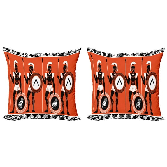 Ambesonne Retro Throw Pillow Cover 2 Pack, Historical, 16", Orange Black White