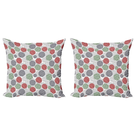 Ambesonne Retro Throw Pillow Cover 2 Pack, Knitting Balls Vintage, 18", Coral Grey Reseda Green
