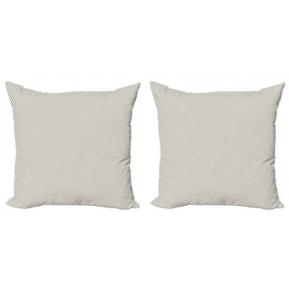 Ambesonne Retro Throw Pillow Cover 2 Pack, Narrow Stripes Geometric, 16", Cocoa White