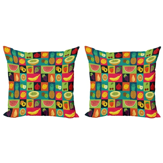 Ambesonne Retro Throw Pillow Cover 2 Pack, Pop Art Grunge Fruits, 20", Multicolor