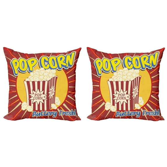 Ambesonne Retro Throw Pillow Cover 2 Pack, Pop Corn Movie Snack, 16", Multicolor