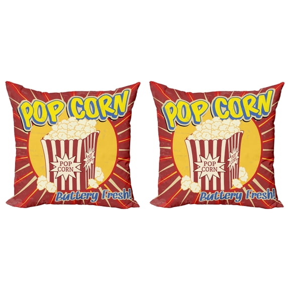 Ambesonne Retro Throw Pillow Cover 2 Pack, Pop Corn Movie Snack, 24", Multicolor