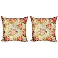 thumbnail image 1 of Ambesonne Retro Throw Pillow Cover 2 Pack, Psychedelic Floral Motif, 24", Pink Green Cream, 1 of 7