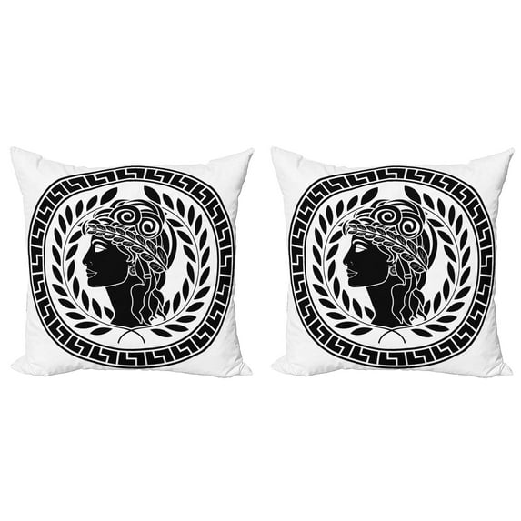 Ambesonne Retro Throw Pillow Cover 2 Pack, Roman Muse Portrait, 16", Black White