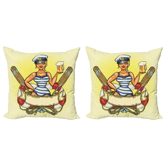 Ambesonne Retro Throw Pillow Cover 2 Pack, Sailor Blonde in, 18", Multicolor