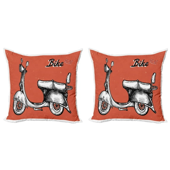Ambesonne Retro Throw Pillow Cover 2 Pack, Scooter Bicycle Sign, 20", Red Black White