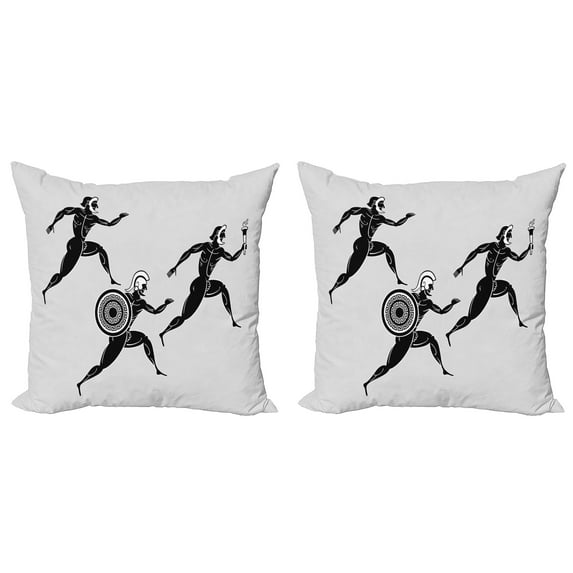 Ambesonne Retro Throw Pillow Cover 2 Pack, Spartan Runners Body, 20", Pale Grey Black