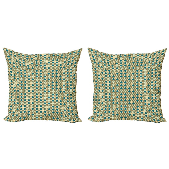 Ambesonne Retro Throw Pillow Cover 2 Pack, Vertical Ogee Shapes Vintage, 16", Cream Beige Blue