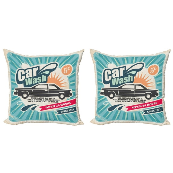 Ambesonne Retro Throw Pillow Cover 2 Pack, Vintage Car Repair Artwork, 24", Multicolor