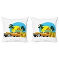 thumbnail image 1 of Ambesonne Retro Throw Pillow Cover 2 Pack, Vintage Car in City Miami, 16", Orange Yellow and Blue, 1 of 6