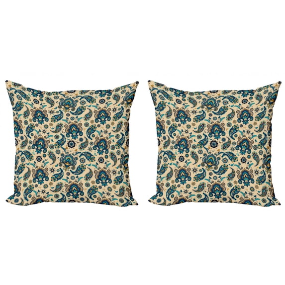 Ambesonne Retro Throw Pillow Cover 2 Pack, Vintage Colorful Floral, 18", Yellow Blue Cream