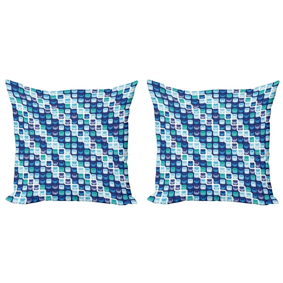 Ambesonne Retro Throw Pillow Cover 2 Pack, Vintage Mosaics Squares, 24", Pale Blue Dark Blue