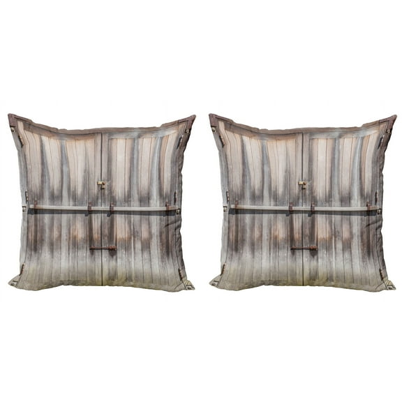 Ambesonne Retro Throw Pillow Cover 2 Pack, Wooden Oak Country Door Retro, 20", Brown