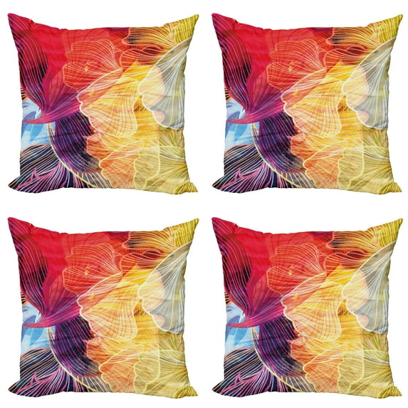 Ambesonne Retro Throw Pillow Cover 4 Pack, Abstract Colorful Natural, 16", Multicolor