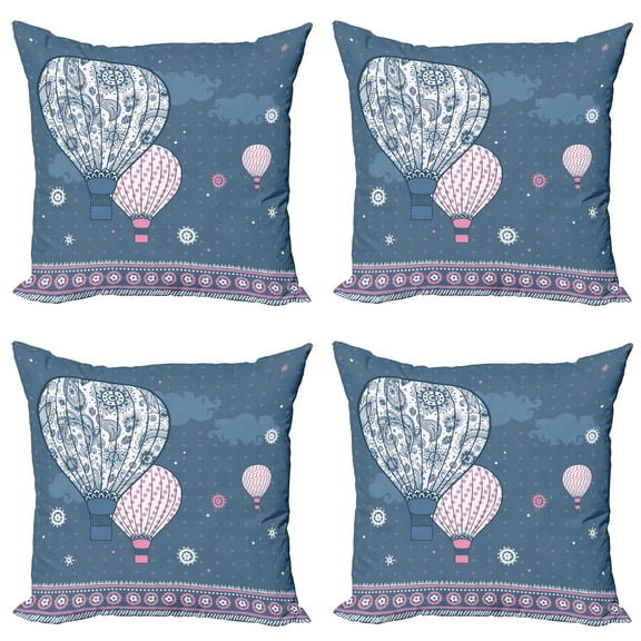 Ambesonne Retro Throw Pillow Cover 4 Pack, Air Balloons Polka Dots, 20", Slate Blue Pale Pink