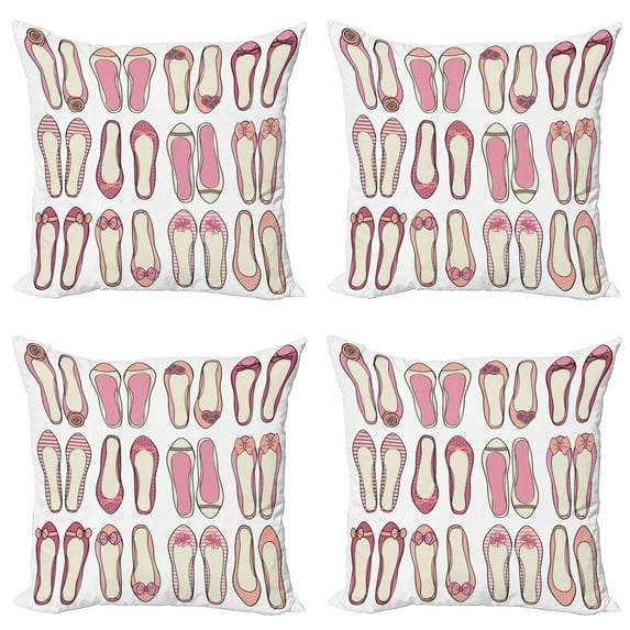 Ambesonne Retro Throw Pillow Cover 4 Pack, Ballerina Ballet Shoes, 24", Beige Pink