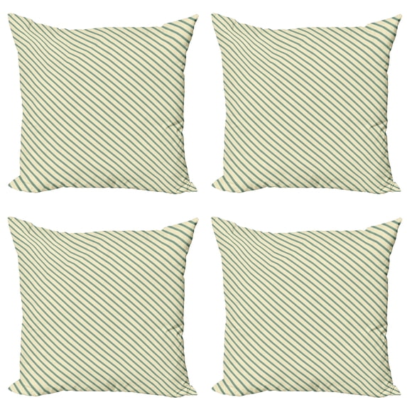 Ambesonne Retro Throw Pillow Cover 4 Pack, Bias Green Stripes, 20", Jade Green and Cream