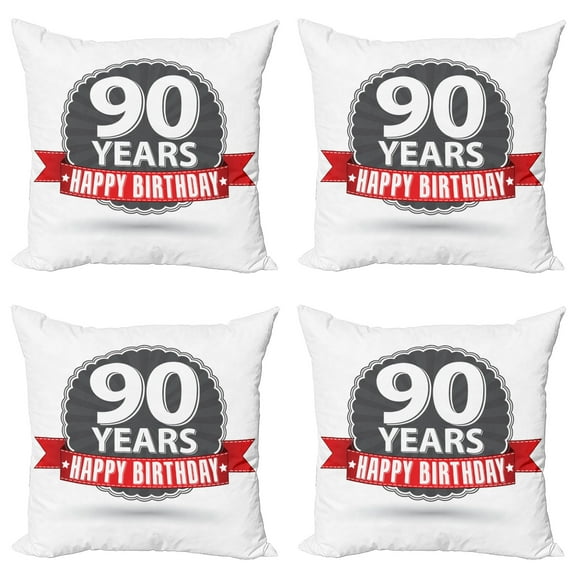 Ambesonne Retro Throw Pillow Cover 4 Pack, Birthday Red Ribbon, 18", Red Grey White