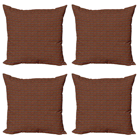 Ambesonne Retro Throw Pillow Cover 4 Pack, Brown Toned Geometric Tile, 20", Multicolor