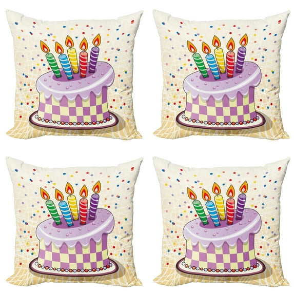 Ambesonne Retro Throw Pillow Cover 4 Pack, Cake Candles Dots Stars, 18", Multicolor