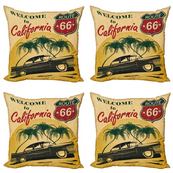 Ambesonne Retro Throw Pillow Cover 4 Pack, California Advertising, 18", Red Emerald