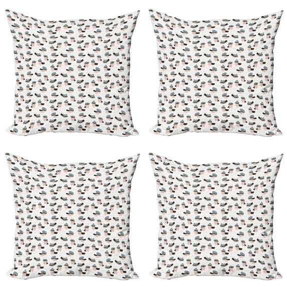 Ambesonne Retro Throw Pillow Cover 4 Pack, Cartoon Hero Characters Print, 16", Blush and Dark Grey