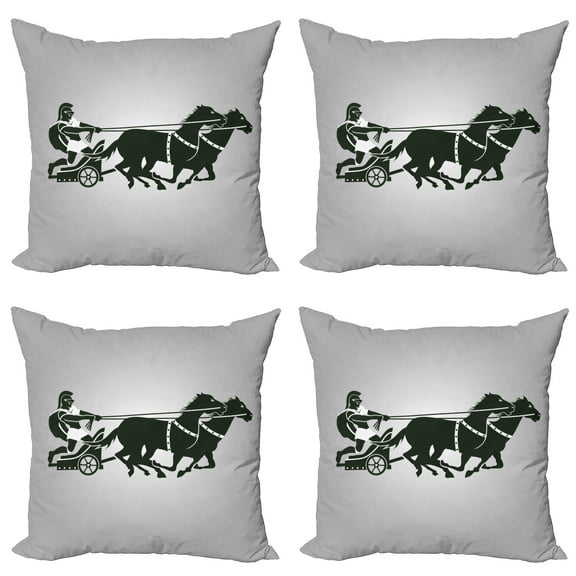 Ambesonne Retro Throw Pillow Cover 4 Pack, Chariot Gladiator, 16", Dimgrey Black