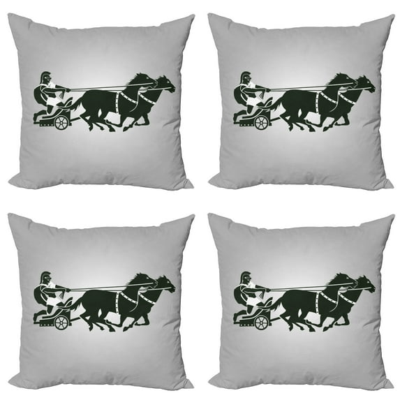 Ambesonne Retro Throw Pillow Cover 4 Pack, Chariot Gladiator, 18", Dimgrey Black