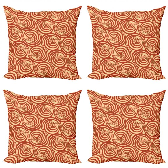 Ambesonne Retro Throw Pillow Cover 4 Pack, Circular Spiral Motifs, 18", Rust and Pale Yellow