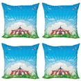 thumbnail image 1 of Ambesonne Retro Throw Pillow Cover 4 Pack, Circus Tent with Clouds, 20", Red Green Blue, 1 of 6