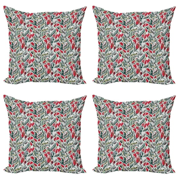 Ambesonne Retro Throw Pillow Cover 4 Pack, Colored Boho Flowers Leaf, 20", Grey and Hot Pink
