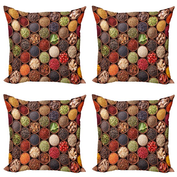 Ambesonne Retro Throw Pillow Cover 4 Pack, Colorful Herbs Spices, 24", Multicolor