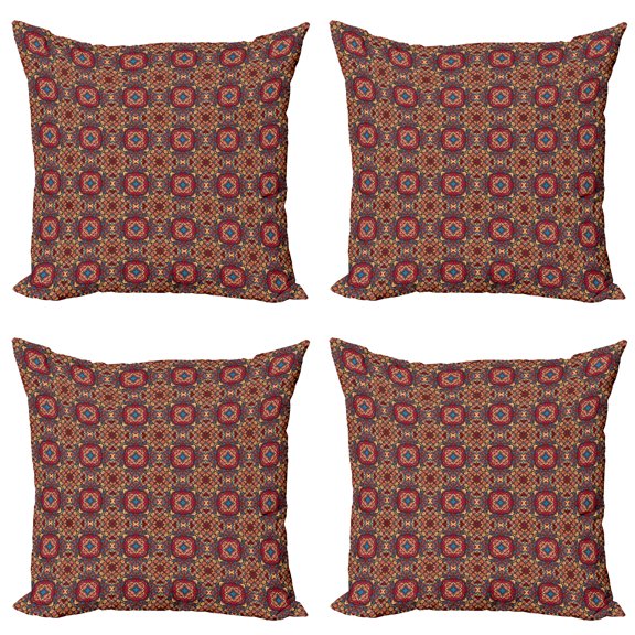 Ambesonne Retro Throw Pillow Cover 4 Pack, Colorful Image, 20", Multicolor