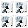 thumbnail image 1 of Ambesonne Retro Throw Pillow Cover 4 Pack, Flower Haired Snowflakes, 18", Slate Blue and Black, 1 of 6